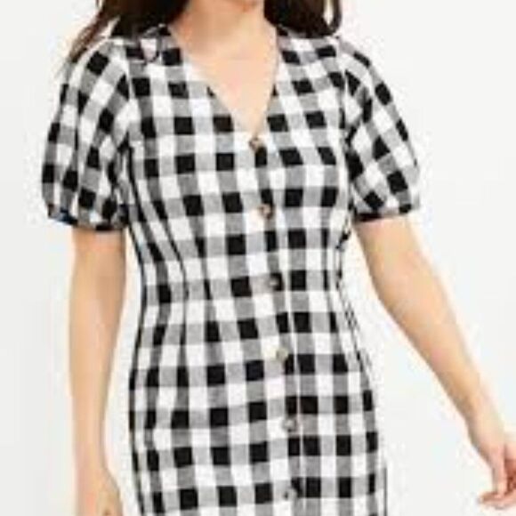 Ann Taylor Loft Black & White Gingham Button V-Neck Dress Size 12 NWT - Picture 6 of 6